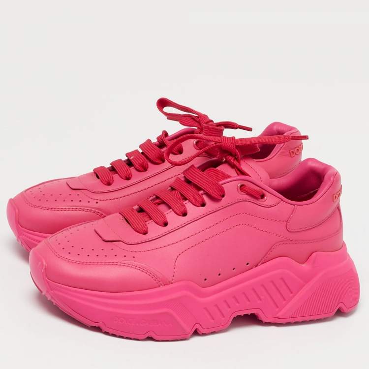 مملوكة مسبقًا Dolce & Gabbana Pink Leather daymaster Lace Up Sneakers Size 37
