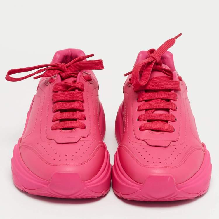 مملوكة مسبقًا Dolce & Gabbana Pink Leather daymaster Lace Up Sneakers Size 37