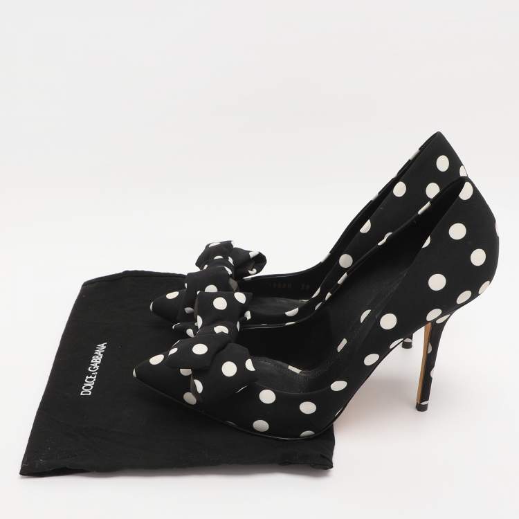 Pre Owned Dolce & Gabbana Black Polka Dot Satin Bow Pumps Size 39