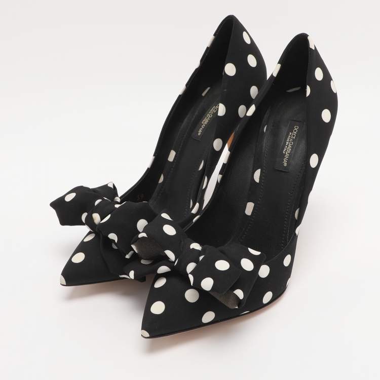 Pre Owned Dolce & Gabbana Black Polka Dot Satin Bow Pumps Size 39