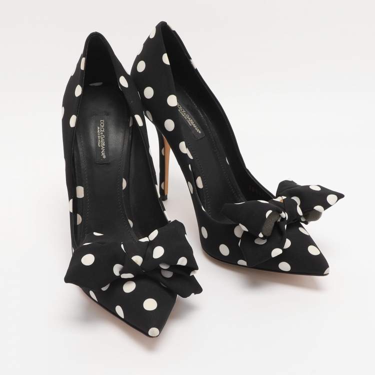 Pre Owned Dolce & Gabbana Black Polka Dot Satin Bow Pumps Size 39