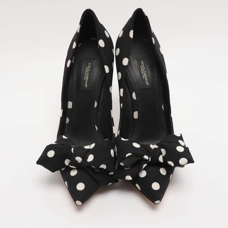Pre Owned Dolce & Gabbana Black Polka Dot Satin Bow Pumps Size 39