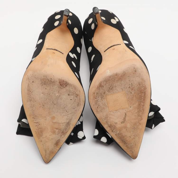 Pre Owned Dolce & Gabbana Black Polka Dot Satin Bow Pumps Size 39
