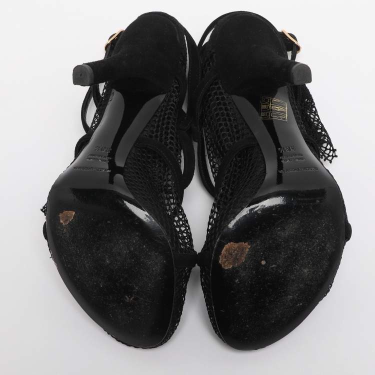 Pre Owned Dolce & Gabbana Black Lace and Mesh Mid Calf Boots Size 38.5