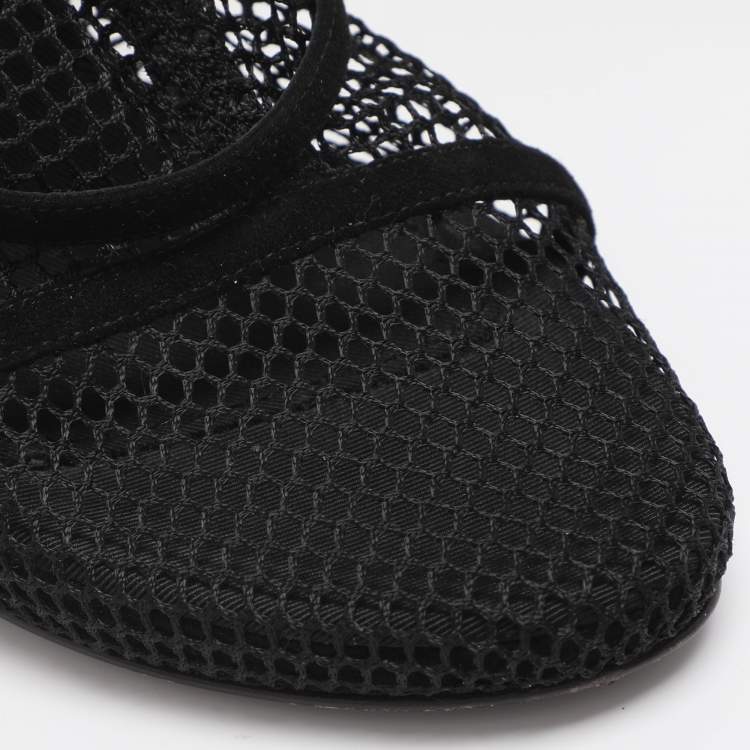 Pre Owned Dolce & Gabbana Black Lace and Mesh Mid Calf Boots Size 38.5