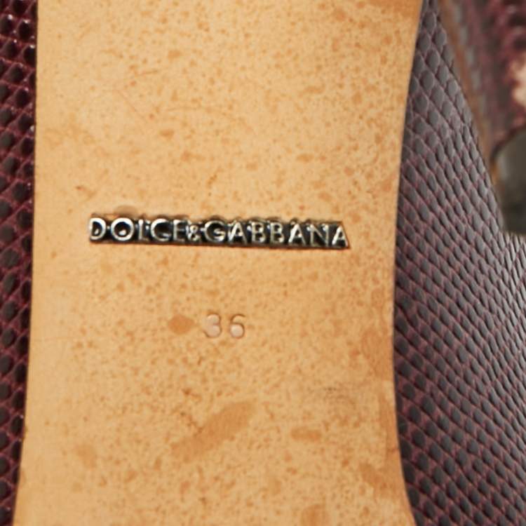 Pre Owned Dolce & Gabbana Burgundy Lizard Embossed Leather Bellucci Pumps Size 36