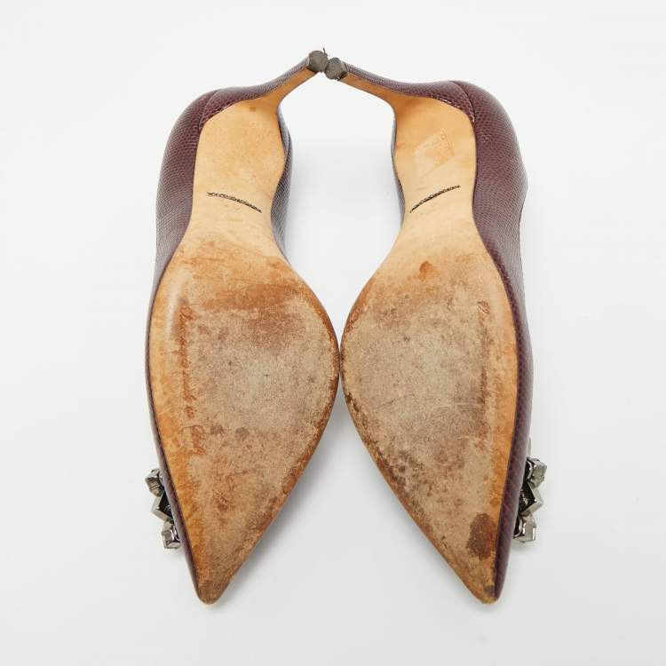 Pre Owned Dolce & Gabbana Burgundy Lizard Embossed Leather Bellucci Pumps Size 36