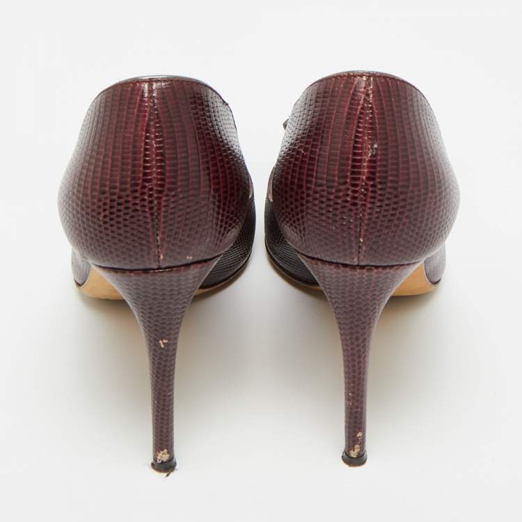 Pre Owned Dolce & Gabbana Burgundy Lizard Embossed Leather Bellucci Pumps Size 36