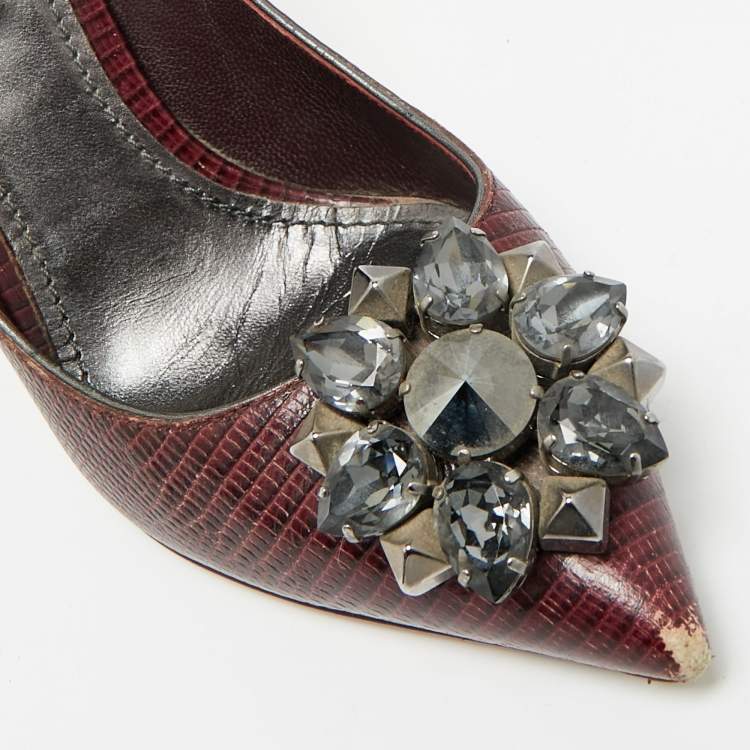 Pre Owned Dolce & Gabbana Burgundy Lizard Embossed Leather Bellucci Pumps Size 36