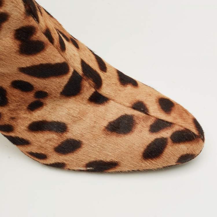 Pre Owned Dolce & Gabbana Brown Leopard Print Calf Hair Knee Length Boots Size 37