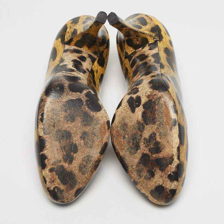 Pre Owned Dolce & Gabbana Black/Brown Leopard Print Leather Platform Peep Toe Pumps Size 39