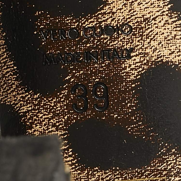 Pre Owned Dolce & Gabbana Black/Brown Leopard Print Leather Platform Peep Toe Pumps Size 39