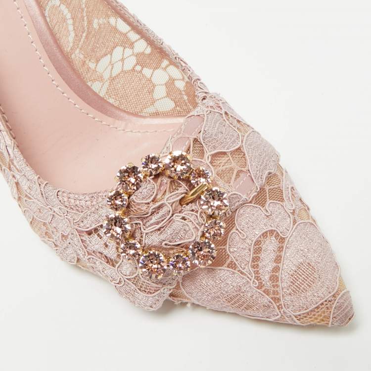 Pre Owned Dolce & Gabbana Lilac Size 39 Pink Lace and Satin Pumps