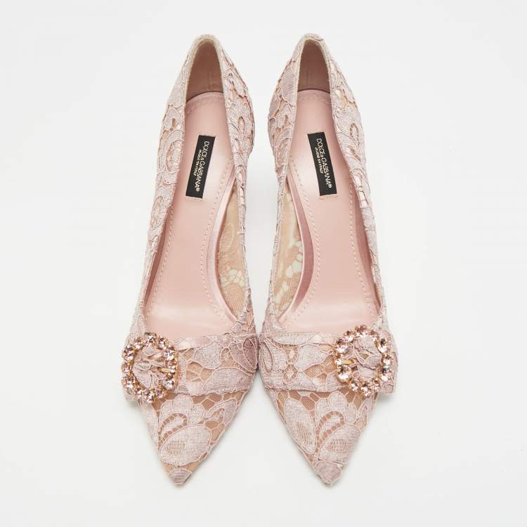 Pre Owned Dolce & Gabbana Lilac Size 39 Pink Lace and Satin Pumps