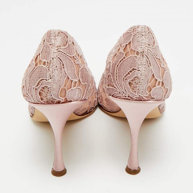 Pre Owned Dolce & Gabbana Lilac Size 39 Pink Lace and Satin Pumps