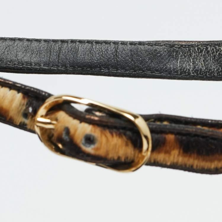 Pre Owned Dolce & Gabbana Size 38 Brown Leopard Print Calf Hair Studded Ankle Strap Flats