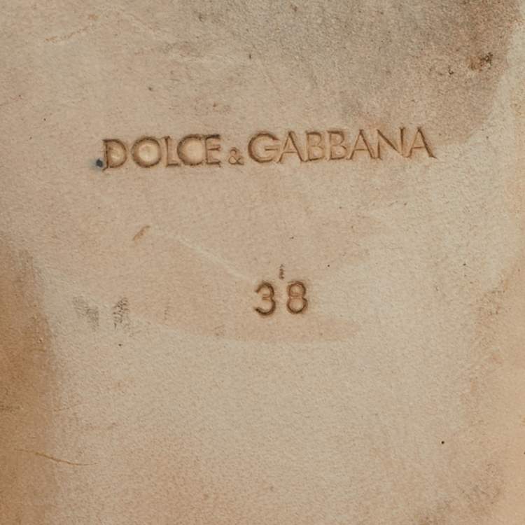 Pre Owned Dolce & Gabbana Size 38 Brown Leopard Print Calf Hair Studded Ankle Strap Flats