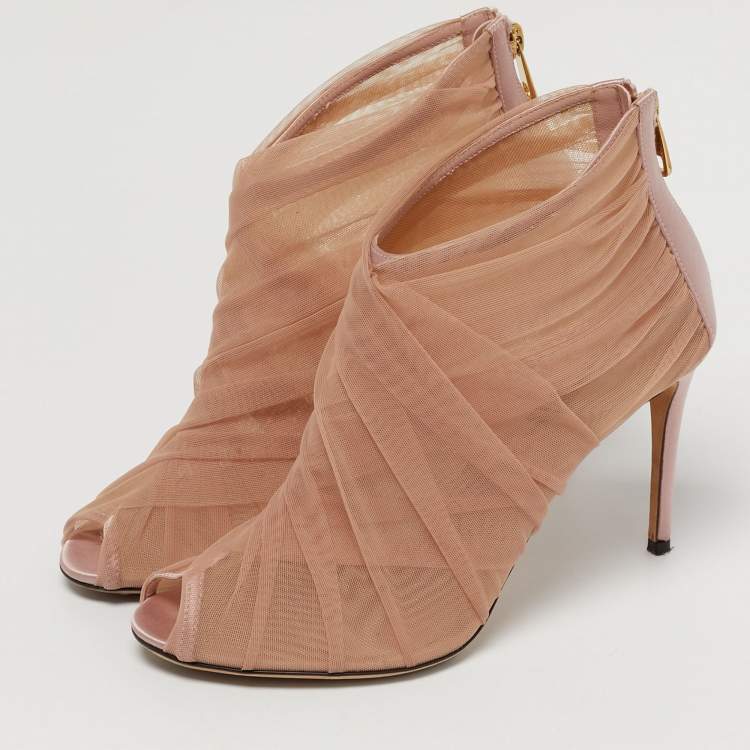 Pre Owned Dolce & Gabbana Size 39.5 Pink Net and Satin Ankle Length Boots