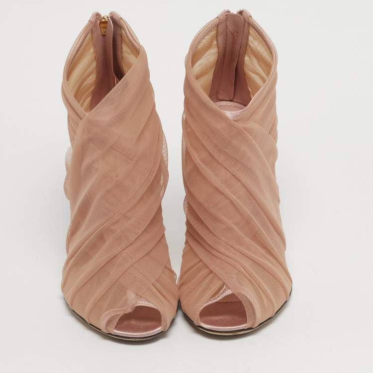 Pre Owned Dolce & Gabbana Size 39.5 Pink Net and Satin Ankle Length Boots