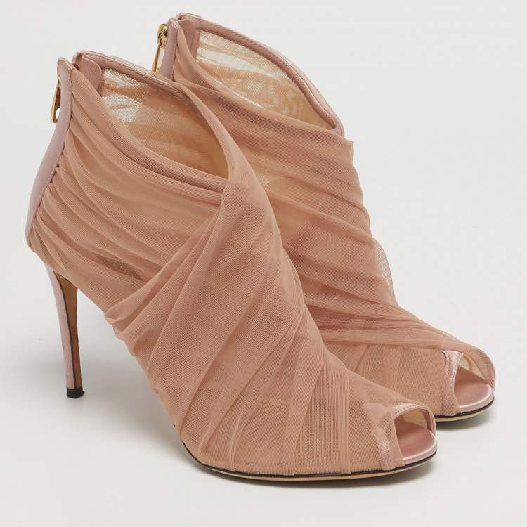 Pre Owned Dolce & Gabbana Size 39.5 Pink Net and Satin Ankle Length Boots