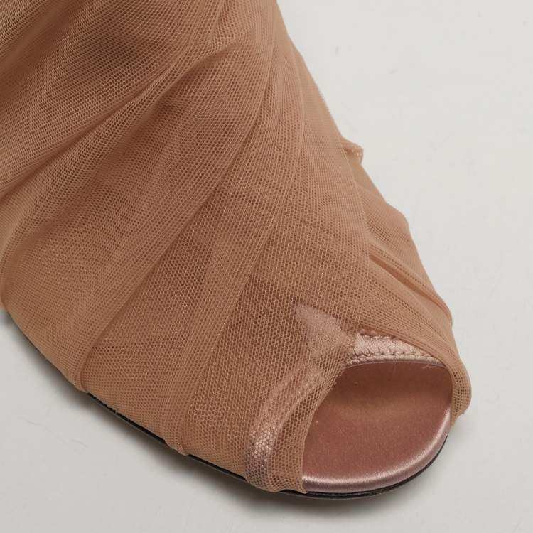 Pre Owned Dolce & Gabbana Size 39.5 Pink Net and Satin Ankle Length Boots