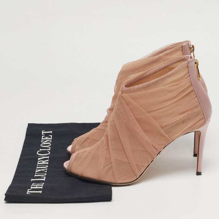 Pre Owned Dolce & Gabbana Size 39.5 Pink Net and Satin Ankle Length Boots