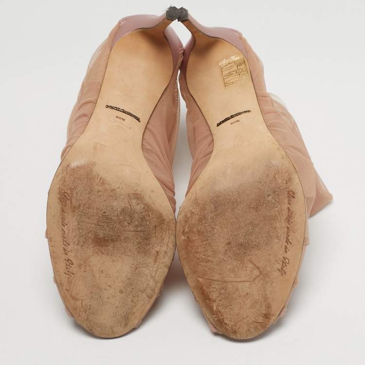 Pre Owned Dolce & Gabbana Size 39.5 Pink Net and Satin Ankle Length Boots