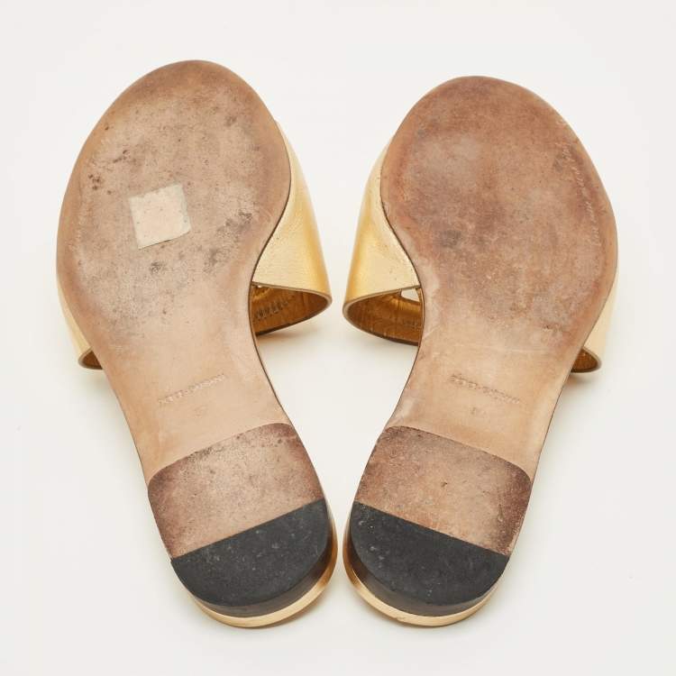 Pre Owned Dolce & Gabbana DG Logo Size 37 Gold Leather Flat Slide