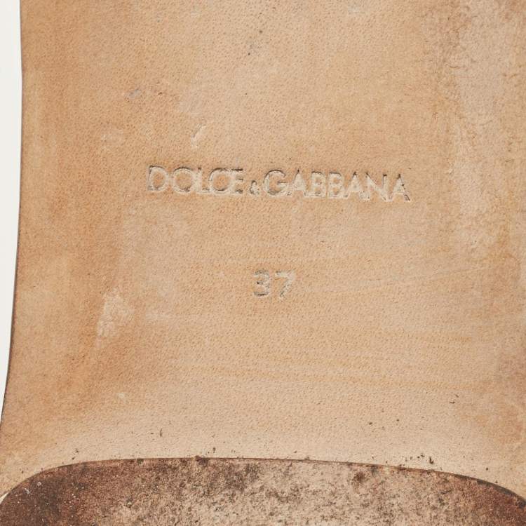 Pre Owned Dolce & Gabbana DG Logo Size 37 Gold Leather Flat Slide