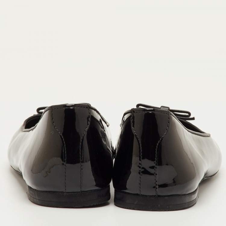 Pre Owned Dolce & Gabbana Bow Size 38 Black Patent Leather Ballet Flats