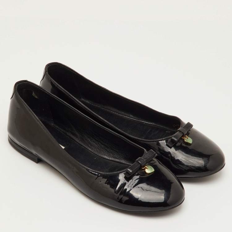 Pre Owned Dolce & Gabbana Bow Size 38 Black Patent Leather Ballet Flats