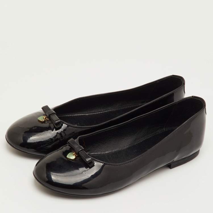 Pre Owned Dolce & Gabbana Bow Size 38 Black Patent Leather Ballet Flats