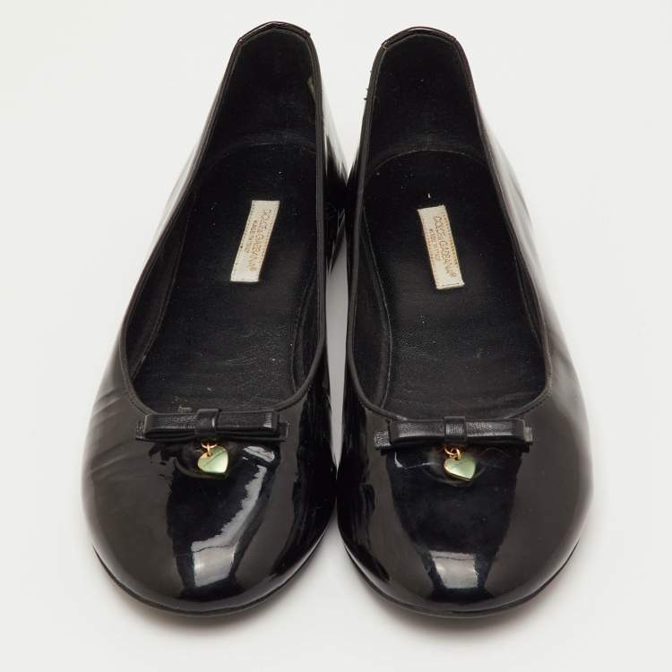 Pre Owned Dolce & Gabbana Bow Size 38 Black Patent Leather Ballet Flats