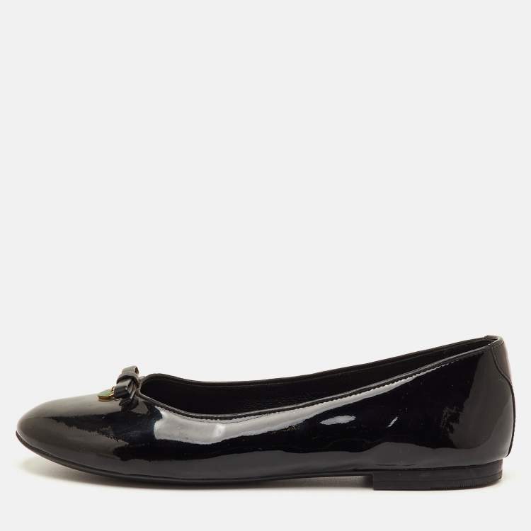 Pre Owned Dolce & Gabbana Bow Size 38 Black Patent Leather Ballet Flats