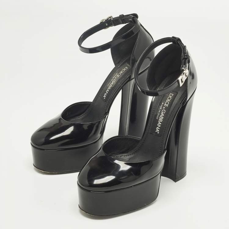مملوكة مسبقًا حذاء كعب عالي دولتشي أند غابانا مسطح جلد لامع أسود مقاس 37