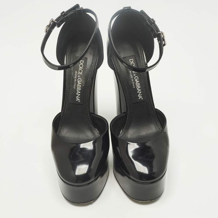 مملوكة مسبقًا حذاء كعب عالي دولتشي أند غابانا مسطح جلد لامع أسود مقاس 37