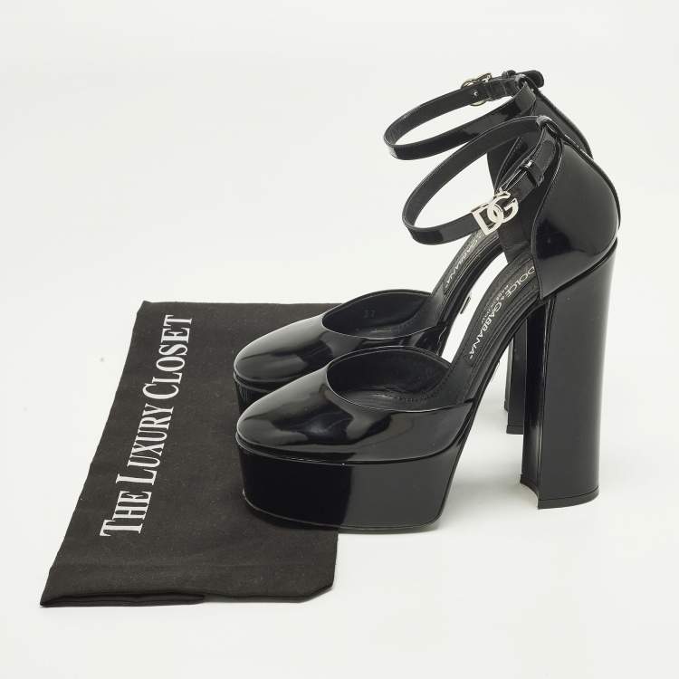 مملوكة مسبقًا حذاء كعب عالي دولتشي أند غابانا مسطح جلد لامع أسود مقاس 37