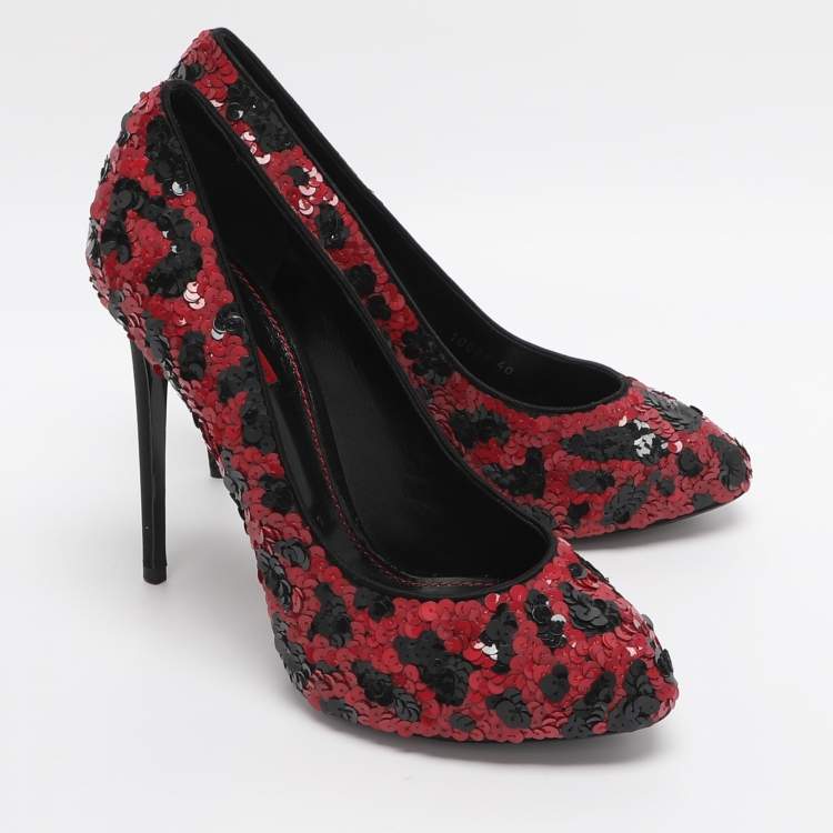 Pre Owned Dolce & Gabbana Size 40 Red/Black Sequins Pumps