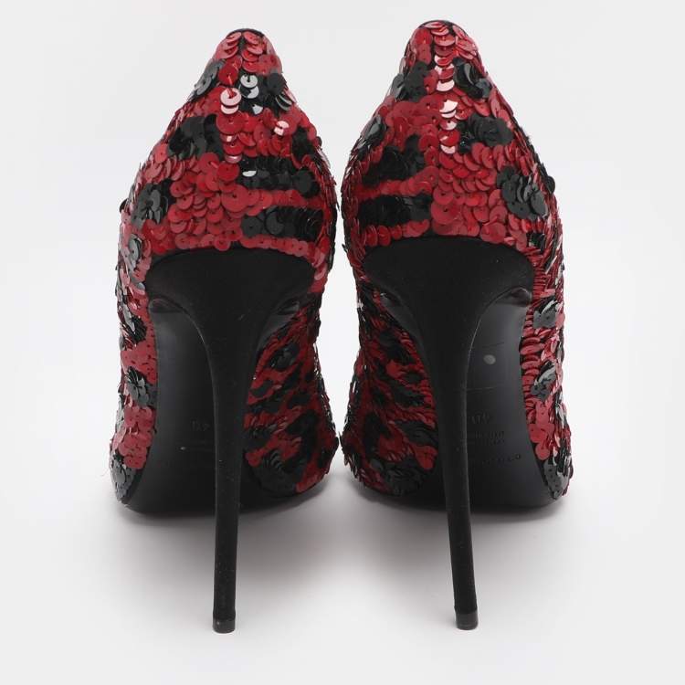 Pre Owned Dolce & Gabbana Size 40 Red/Black Sequins Pumps