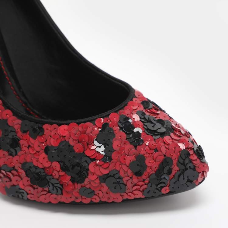 Pre Owned Dolce & Gabbana Size 40 Red/Black Sequins Pumps