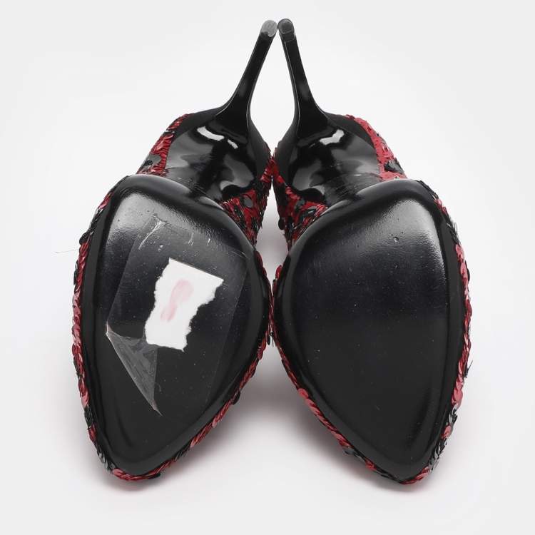 Pre Owned Dolce & Gabbana Size 40 Red/Black Sequins Pumps