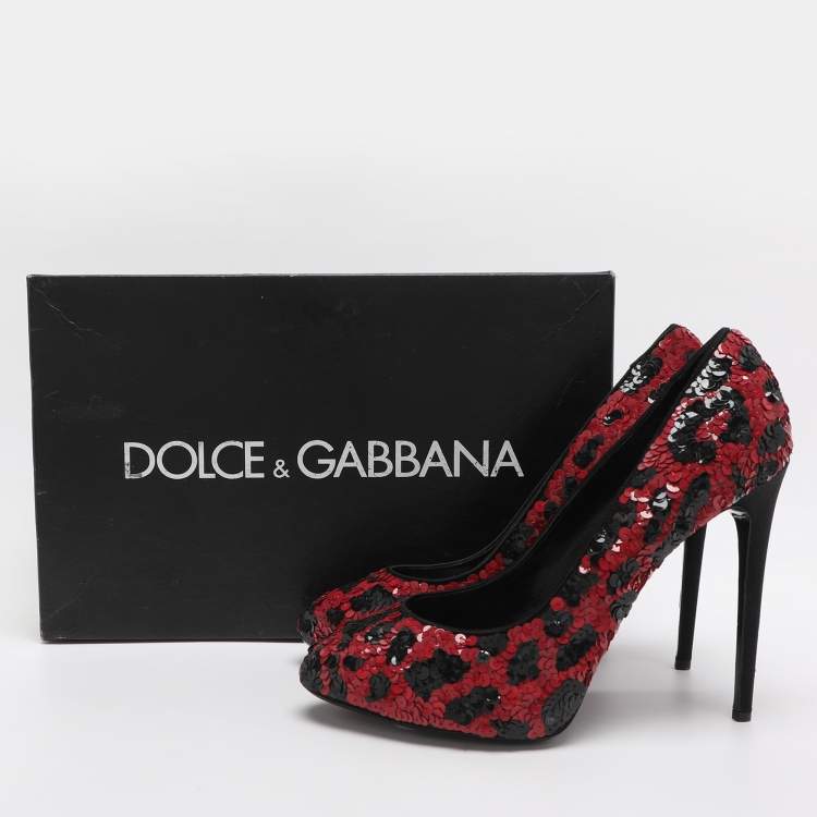 Pre Owned Dolce & Gabbana Size 40 Red/Black Sequins Pumps