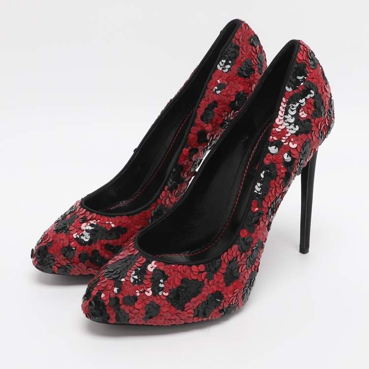 Pre Owned Dolce & Gabbana Size 40 Red/Black Sequins Pumps