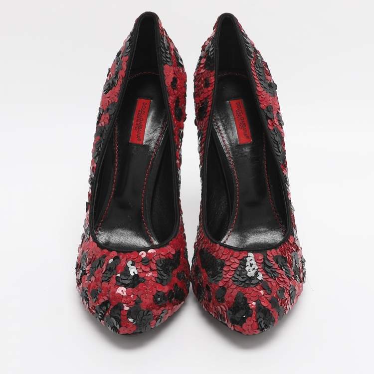Pre Owned Dolce & Gabbana Size 40 Red/Black Sequins Pumps
