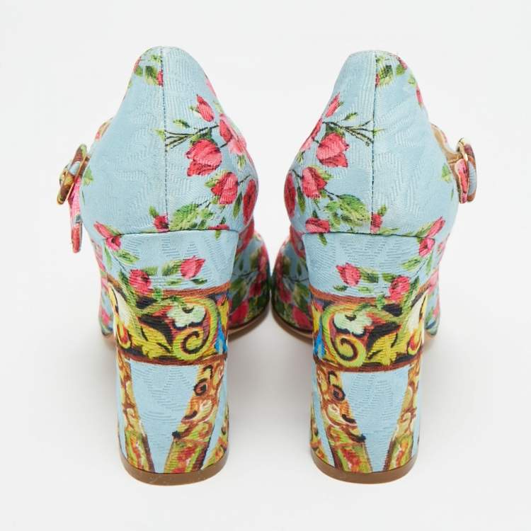 Pre Owned Dolce & Gabbana Size 36 Multicolor Brocade Fabric T Strap Pumps