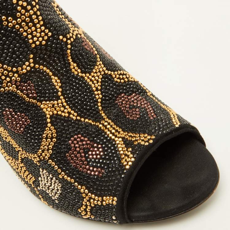 Pre Owned Dolce & Gabbana Size 40 Black Stretch Fabric Metal Rhinestone Embellished Ankle Booties