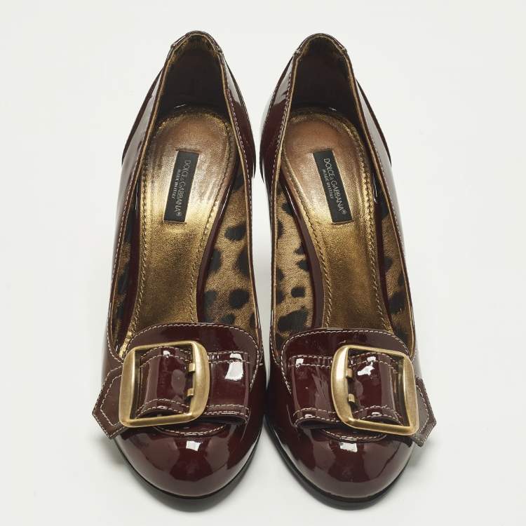 Pre Owned Dolce & Gabbana Size 38 Burgundy Patent Leather Pumps