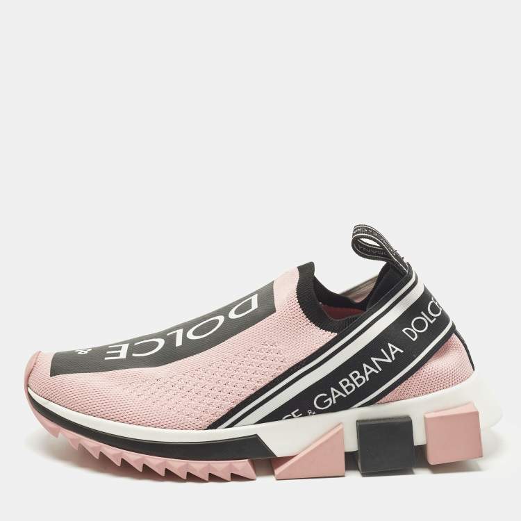 Pre Owned Dolce & Gabbana Sorrento Size 37 Pink Knit Fabric Slip On Sneakers