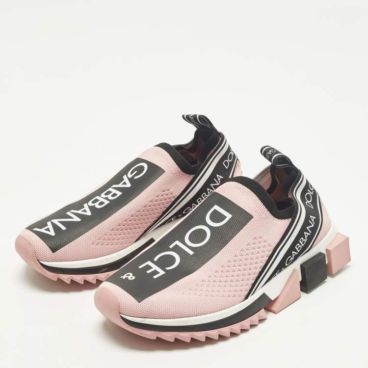 Pre Owned Dolce & Gabbana Sorrento Size 37 Pink Knit Fabric Slip On Sneakers