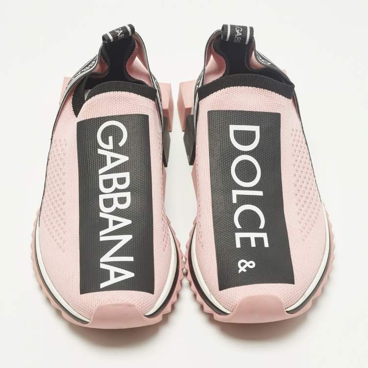 Pre Owned Dolce & Gabbana Sorrento Size 37 Pink Knit Fabric Slip On Sneakers
